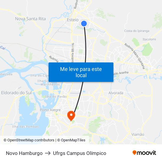 Novo Hamburgo to Ufrgs Campus Olímpico map