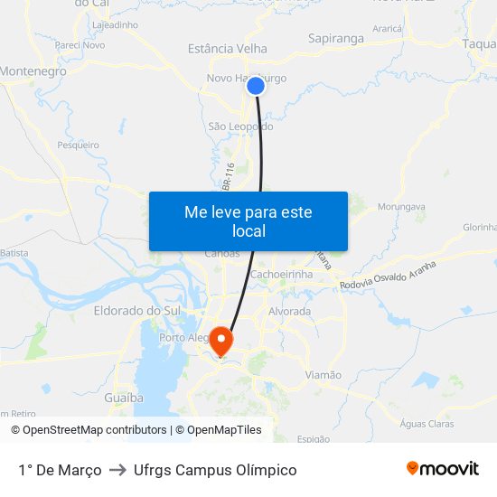 1° De Março to Ufrgs Campus Olímpico map