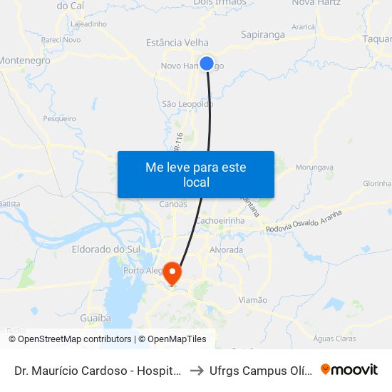 Dr. Maurício Cardoso - Hospital Regina to Ufrgs Campus Olímpico map