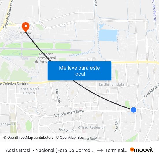 Assis Brasil - Nacional (Fora Do Corredor) to Terminal 1 map