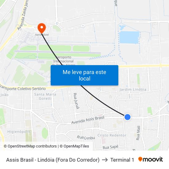 Assis Brasil - Lindóia (Fora Do Corredor) to Terminal 1 map
