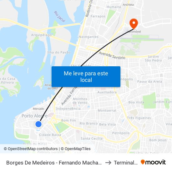 Borges De Medeiros - Fernando Machado to Terminal 1 map