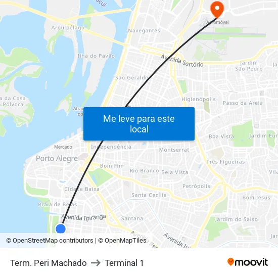Term. Peri Machado to Terminal 1 map