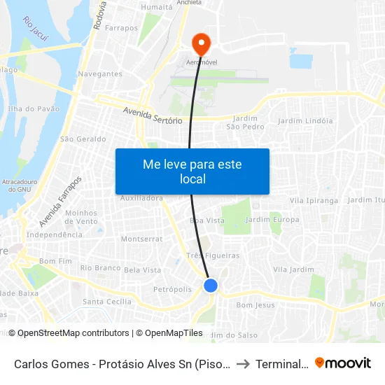 Carlos Gomes - Protásio Alves Sn (Piso 1) to Terminal 1 map