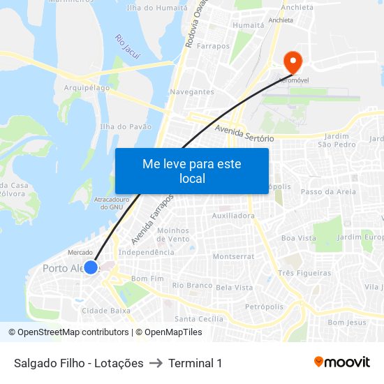 Salgado Filho - Lotações to Terminal 1 map