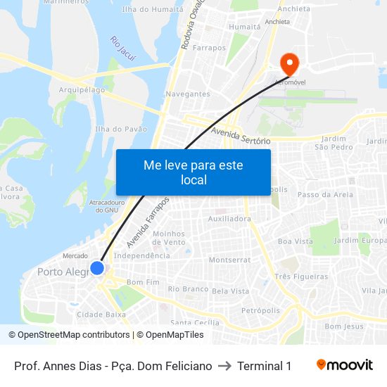 Prof. Annes Dias - Pça. Dom Feliciano to Terminal 1 map