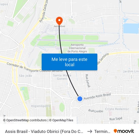 Assis Brasil - Viaduto Obirici (Fora Do Corredor) to Terminal 1 map