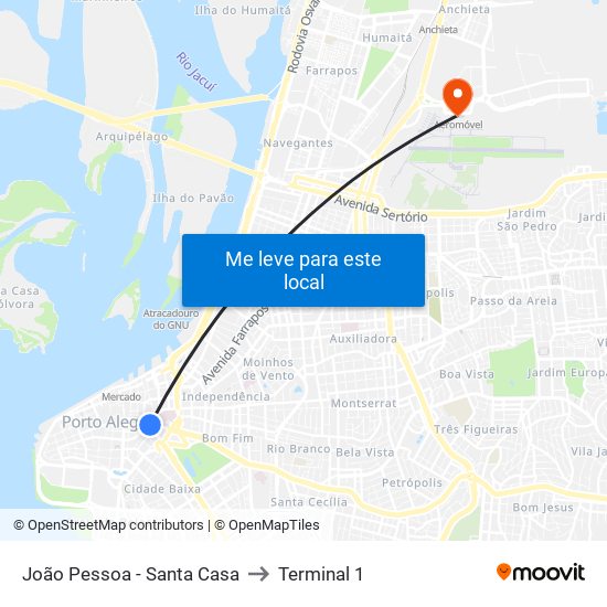 João Pessoa - Santa Casa to Terminal 1 map