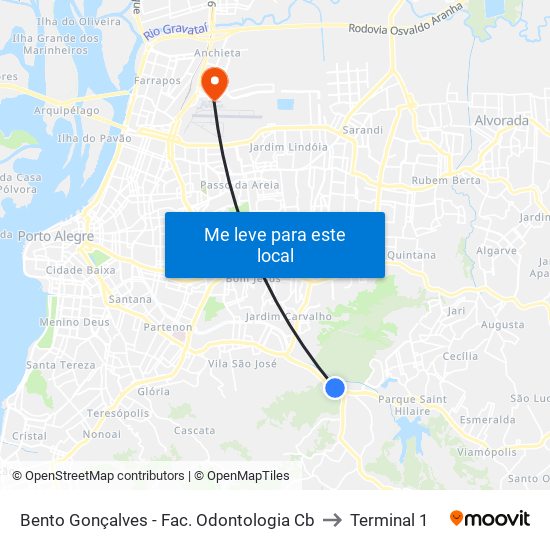 Bento Gonçalves - Fac. Odontologia Cb to Terminal 1 map