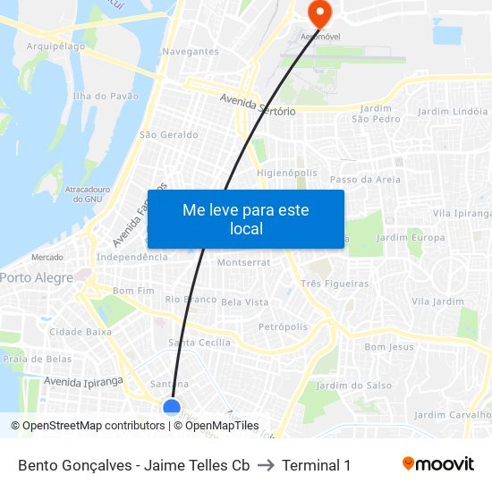 Bento Gonçalves - Jaime Telles Cb to Terminal 1 map