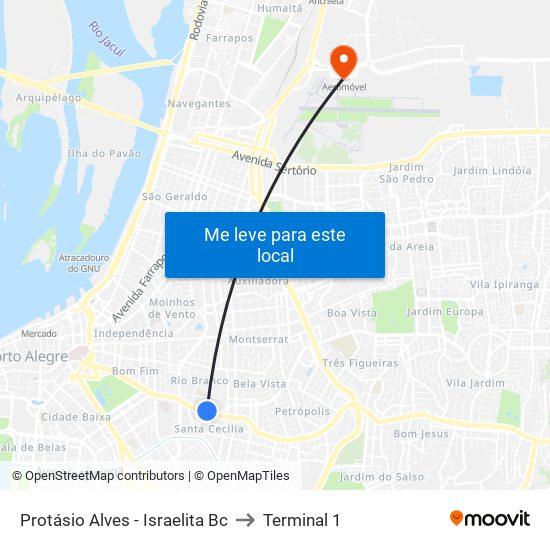 Protásio Alves - Israelita Bc to Terminal 1 map