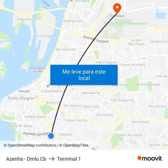 Azenha - Dmlu Cb to Terminal 1 map