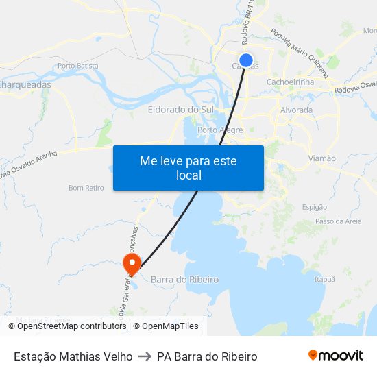 Estação Mathias Velho to PA Barra do Ribeiro map