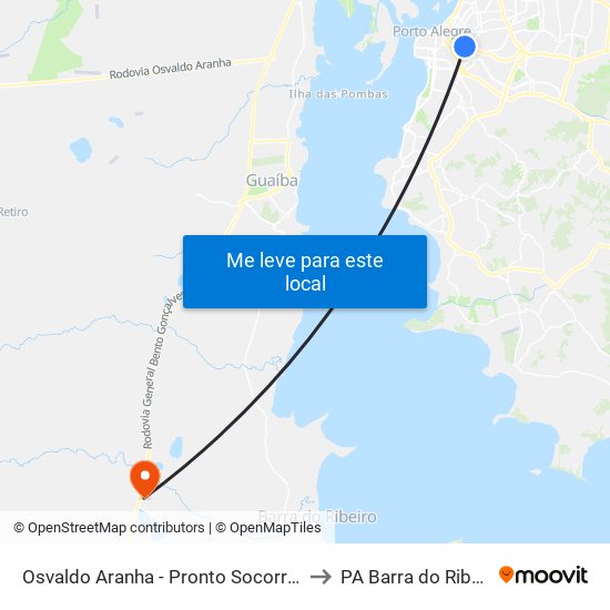 Osvaldo Aranha - Pronto Socorro Cb to PA Barra do Ribeiro map
