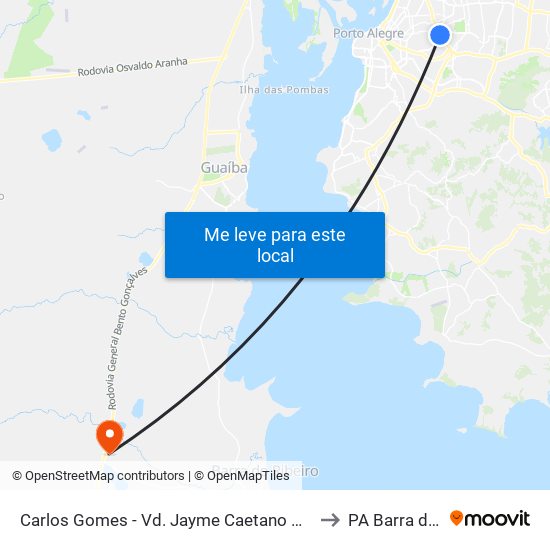 Carlos Gomes - Vd. Jayme Caetano Braun Ns (Piso Superior) to PA Barra do Ribeiro map