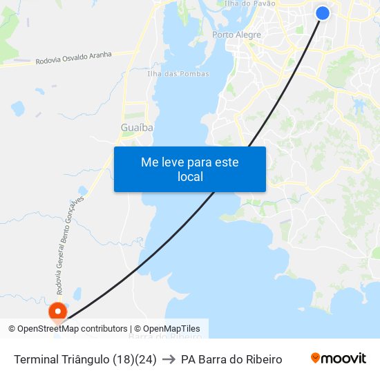 Terminal Triângulo (18)(24) to PA Barra do Ribeiro map