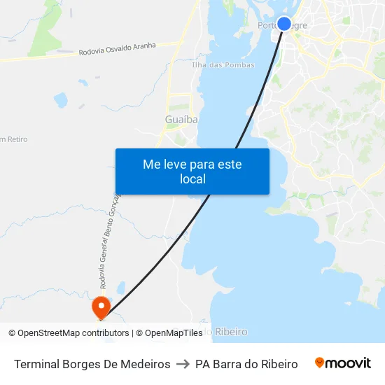 Terminal Borges De Medeiros to PA Barra do Ribeiro map