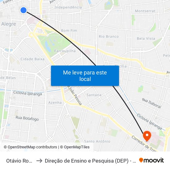 Otávio Rocha to Direção de Ensino e Pesquisa (DEP) - HPSP map