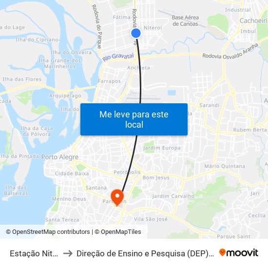 Estação Niterói to Direção de Ensino e Pesquisa (DEP) - HPSP map