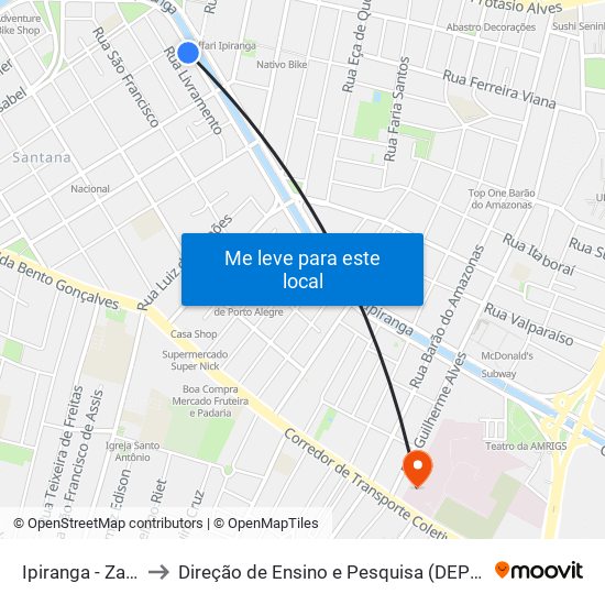 Ipiranga - Zaffari to Direção de Ensino e Pesquisa (DEP) - HPSP map