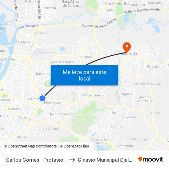 Carlos Gomes - Protásio Alves Sn (Piso 1) to Ginásio Municipal Djalma Nogues Neves map