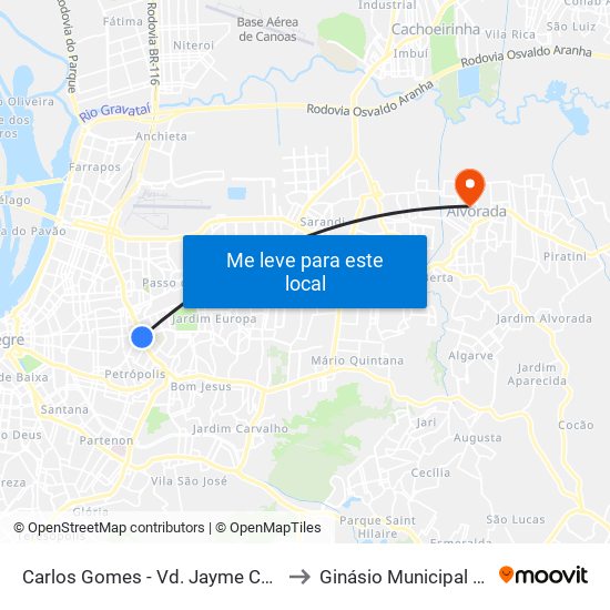 Carlos Gomes - Vd. Jayme Caetano Braun Ns (Piso Superior) to Ginásio Municipal Djalma Nogues Neves map