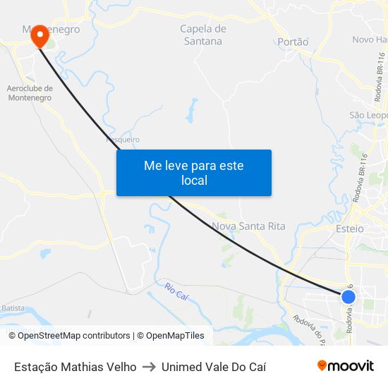 Estação Mathias Velho to Unimed Vale Do Caí map