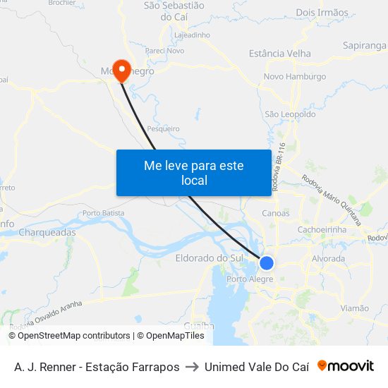A. J. Renner - Estação Farrapos to Unimed Vale Do Caí map