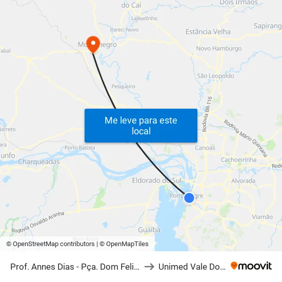 Prof. Annes Dias - Pça. Dom Feliciano to Unimed Vale Do Caí map