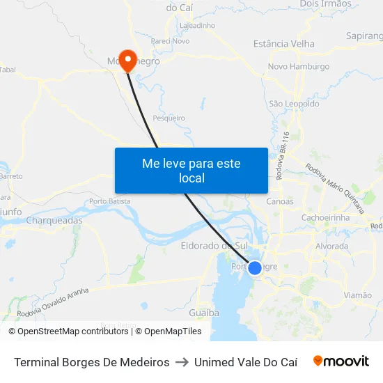 Terminal Borges De Medeiros to Unimed Vale Do Caí map
