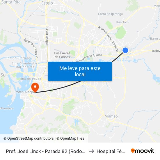 Pref. José Linck - Parada 82 (Rodoviária) to Hospital Fêmina map