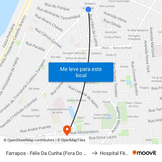 Farrapos - Félix Da Cunha (Fora Do Corredor) to Hospital Fêmina map