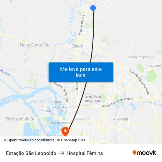 Estação São Leopoldo to Hospital Fêmina map