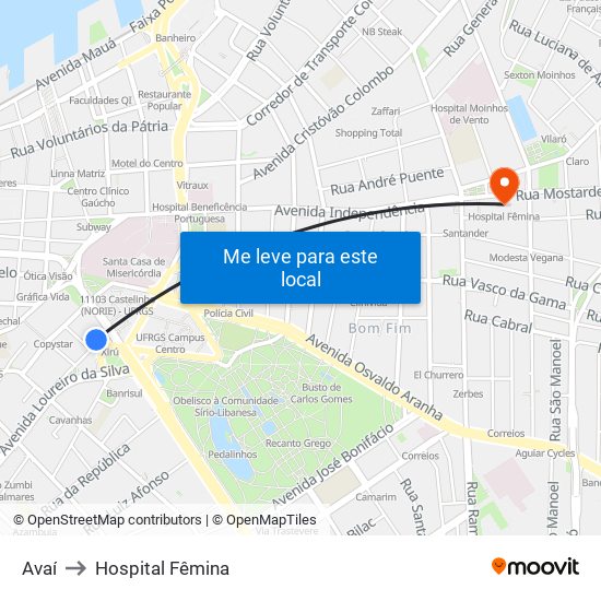 Avaí to Hospital Fêmina map