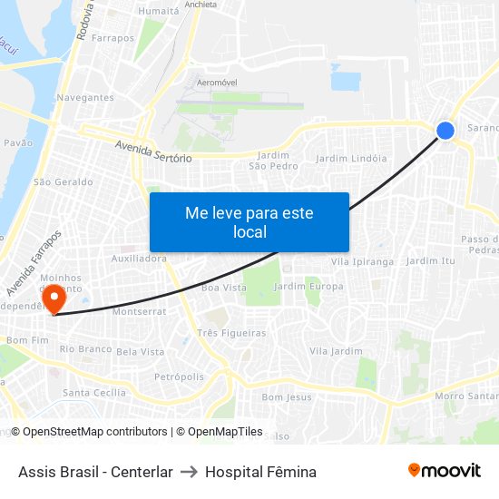 Assis Brasil - Centerlar to Hospital Fêmina map