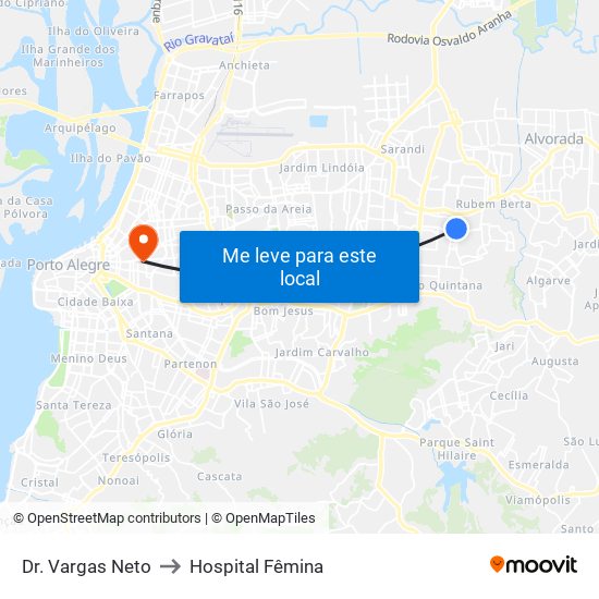 Dr. Vargas Neto to Hospital Fêmina map