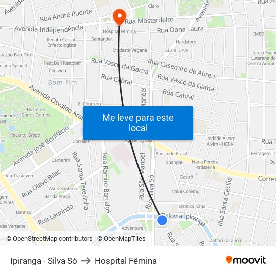 Ipiranga - Silva Só to Hospital Fêmina map
