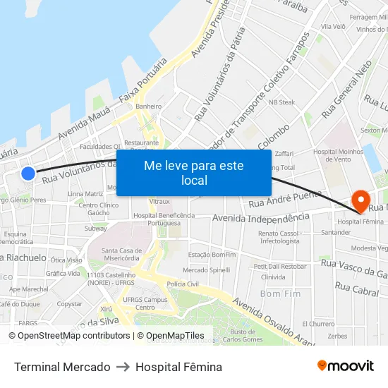 Terminal Mercado to Hospital Fêmina map