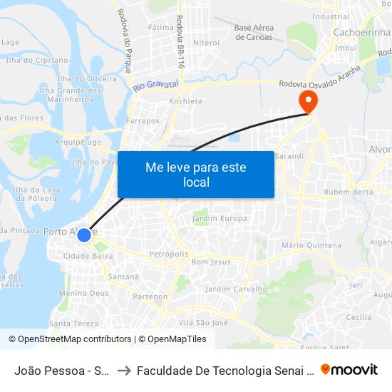 João Pessoa - Santa Casa to Faculdade De Tecnologia Senai De Porto Alegre map