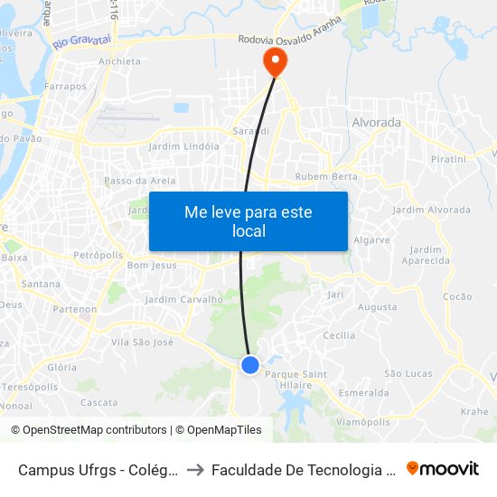 Campus Ufrgs - Colégio De Aplicação Bc to Faculdade De Tecnologia Senai De Porto Alegre map