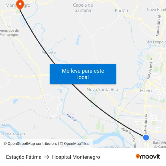 Estação Fátima to Hospital Montenegro map