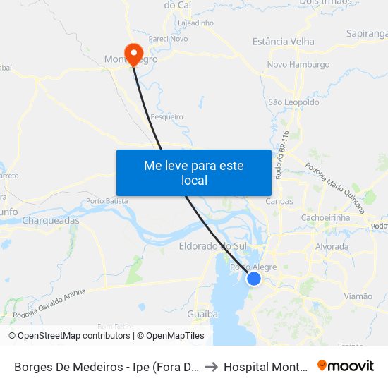 Borges De Medeiros - Ipe (Fora Do Corredor) to Hospital Montenegro map