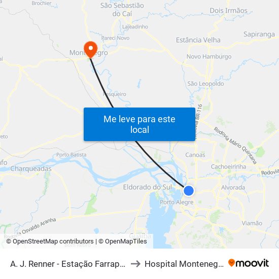 A. J. Renner - Estação Farrapos to Hospital Montenegro map