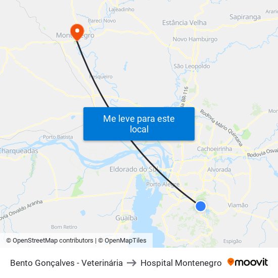 Bento Gonçalves - Veterinária to Hospital Montenegro map