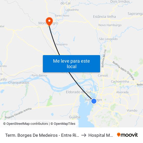 Term. Borges De Medeiros - Entre Riachuelo E Salgado Filho to Hospital Montenegro map