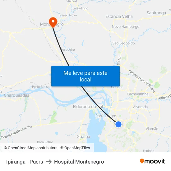 Ipiranga - Pucrs to Hospital Montenegro map