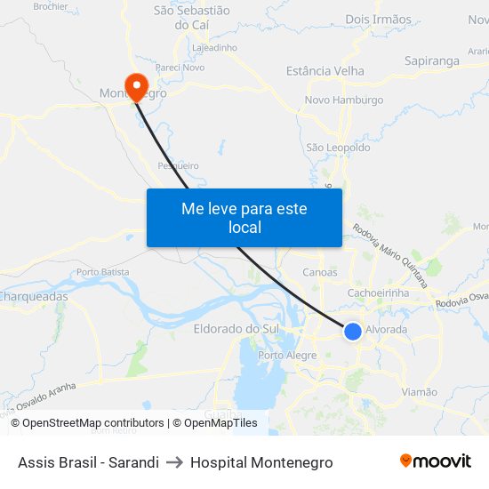 Assis Brasil - Sarandi to Hospital Montenegro map