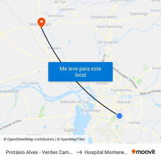 Protásio Alves - Verdes Campos to Hospital Montenegro map