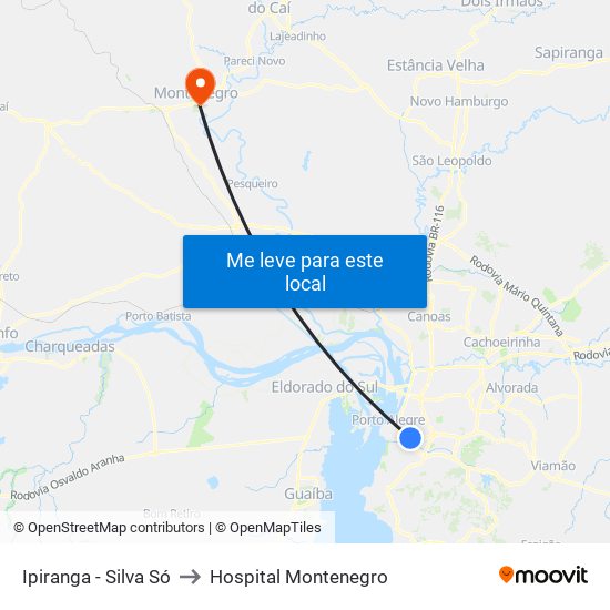 Ipiranga - Silva Só to Hospital Montenegro map