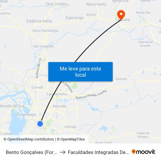 Bento Gonçalves (Fora Do Corredor) to Faculdades Integradas De Taquara - Faccat map